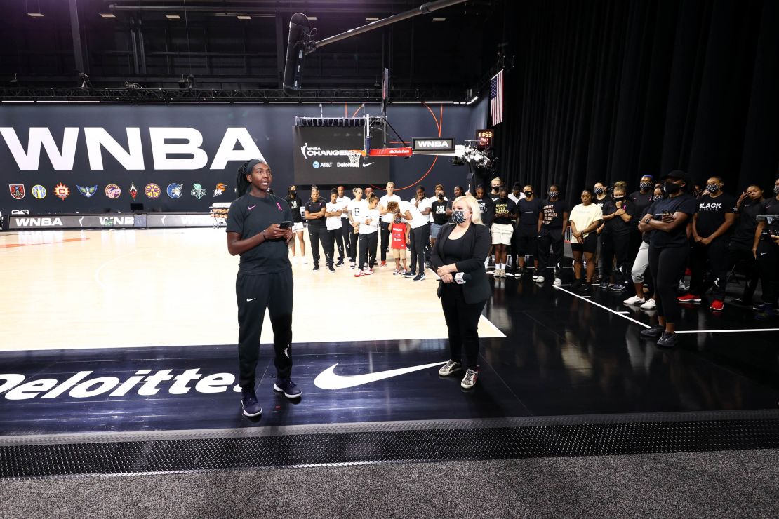 Elizabeth Williams of the Atlanta Dream said WNBA players were standing in solidarity with "our brothers in the NBA."