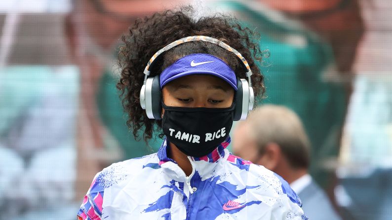 Tennis star Naomi Osaka wears a face mask with Tamir Rice's name before winning the US Open final on September 12. <a href="index-1022.html" target="_blank">Osaka wore a different name</a> for each of her seven matches. Rice, a 12-year-old boy, was killed by police gunfire in Cleveland while he was holding a toy replica pistol in 2014.
