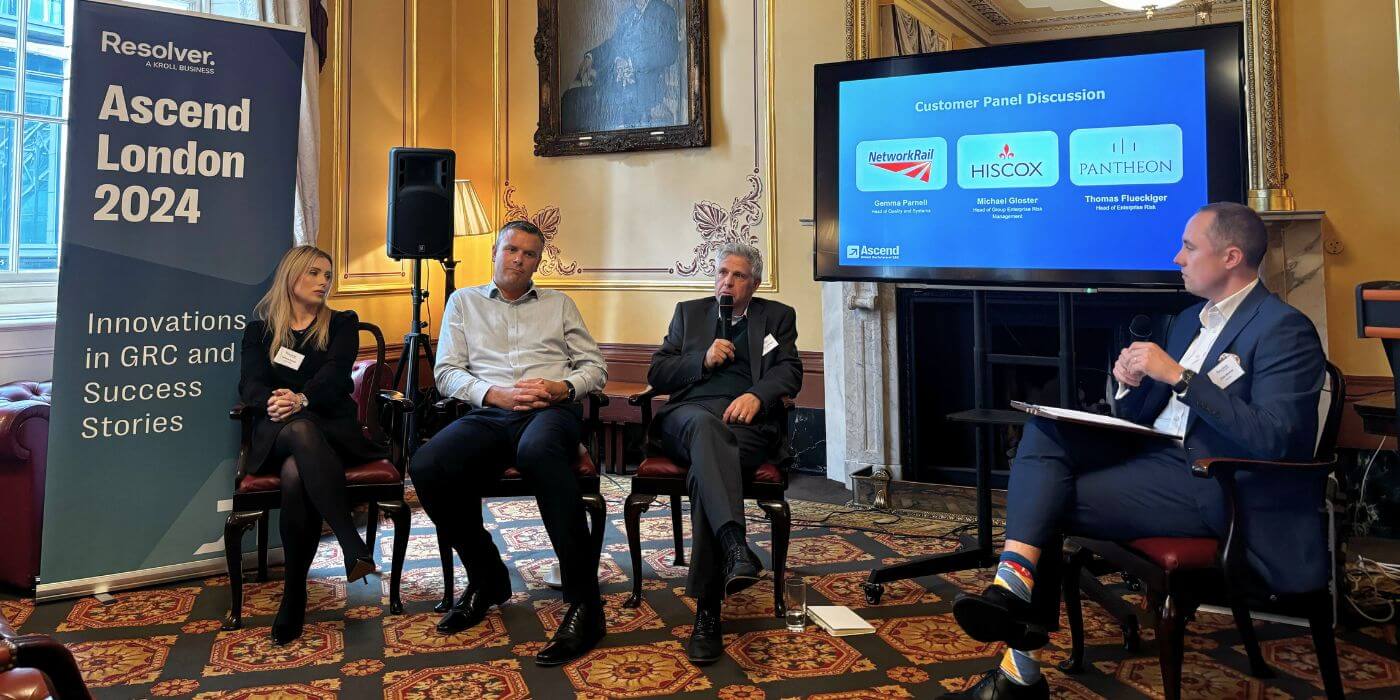 A speaker leads a collaborative session on shaping the future of grc during ascend london 2024.