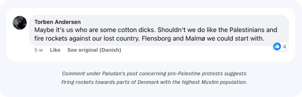 Scandinavian far-right exploit livestreams to spread islamophobia around israel-hamas war 3 Example of comment by a supporter of paludan that referenced pro-palestinian protests to call for attacks against danish cities with significant populations of muslims.