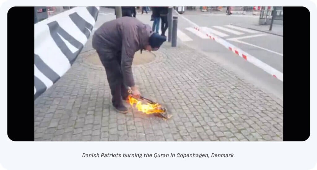 Scandinavian far-right exploit livestreams to spread islamophobia around israel-hamas war 5 Still from livestream of danish patriots that shows them burning the quran.