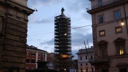 A view of Column of Marcus Aurelius in renovation in Rome, Italy on April 24, 2025. (Photo by Jakub Porzycki/NurPhoto via Getty Images)