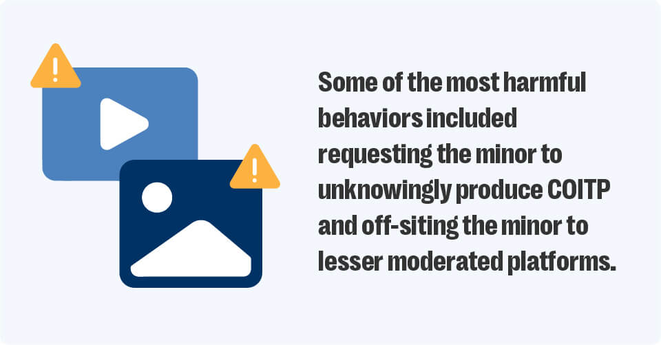 How resolver’s trust & safety experts uncovered a livestream grooming network on a mainstream platform 3 Some of the most significant harms included encouraging the minor to create coitp and off-siting them to a lesser moderated platform.