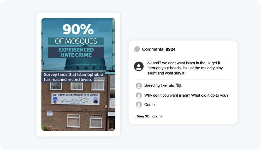 Users employed dehumanizing language in comments under non-violative short-form videos on mainstream platforms.