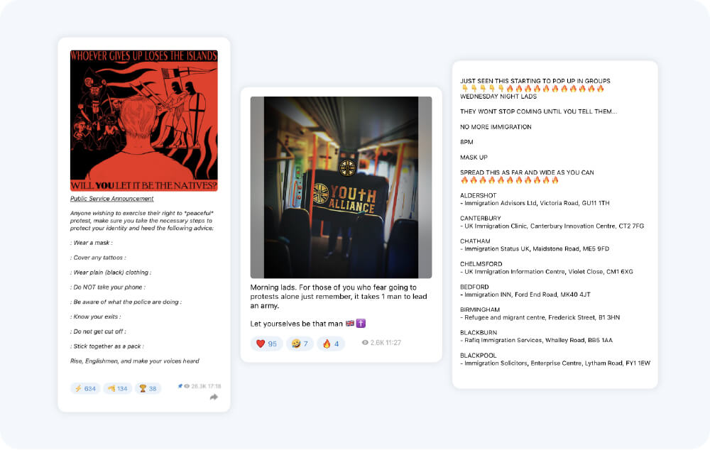Far-right actors used private messaging app to organize and incite users to participate in violent anti-migrant protests.