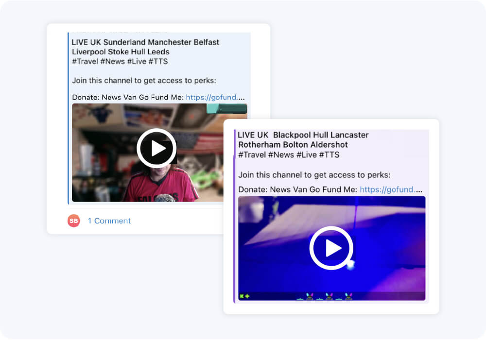 Posts from users on a private messaging app promoted monetised livestreams broadcasting anti-migrant violence on mainstream platforms.