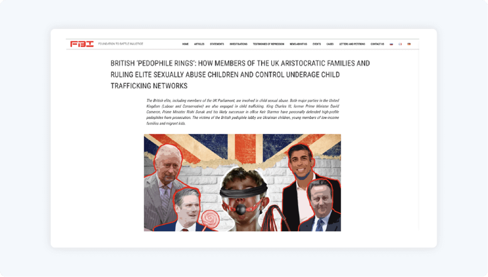 Days ahead of the uk election, the fbi, a wagner-affiliated ngo published an anonymous blog alleging the existence of a "british pedophile ring".
