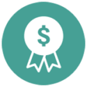 Ribbon with dollar sign icon representing measurable value.